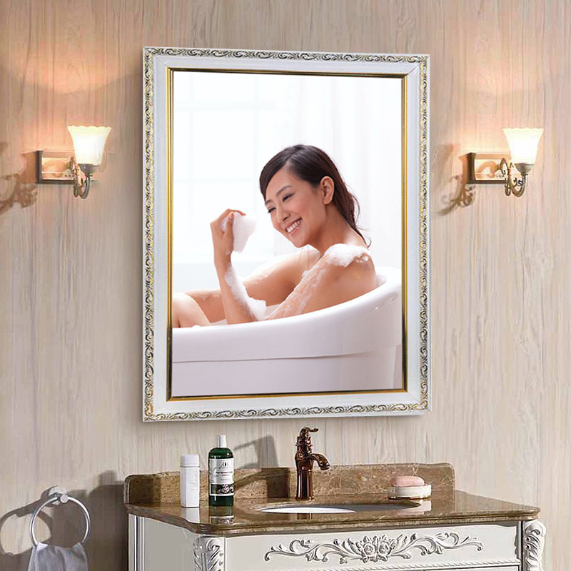 Eurostyle with frame bathroom mirror free of punching wall-mounted dressing room mirror wash bathroom half-body mirror swing desktop make-up mirror