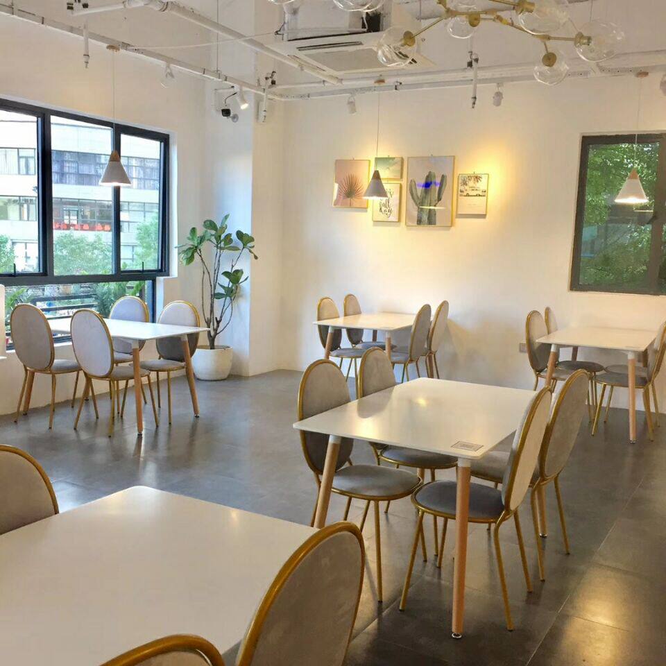 Minimalist gold iron art upholstered backrest dining chair Milk Tea Shop Coffee Hall Casual Dining Chair Beauty Shop Dresser Dresden