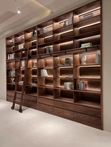 Black walnut bookcase custom home cherry wood solid wood floor-to-ceiling glass cabinet door light with full book wall bookcase bookshelf