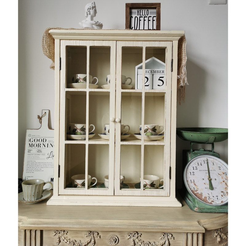 French country retro solid wood old glass door hanging cabinet wall cabinet display cabinet kitchen bathroom wall storage cabinet