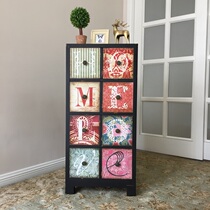 European style American country Four-chest cabinet living room storage cabinet decoration storage cupboard living room black retro cabinet side cabinet