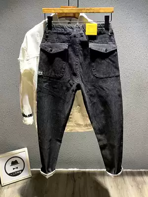 Black stripe Japanese Tide brand long pants men's trend Korean version of Joker casual pants men's autumn and winter slim pipe pants