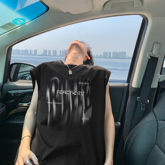 Модная мужская майка-безрукавка, летняя футболка в американском стиле из чистого хлопка для пар, свободная и универсальная повседневная футболка без рукавов, модный бренд.