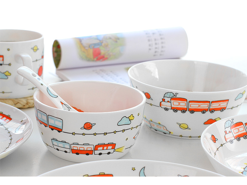 Little train the children 's cartoon dishes ipads porcelain Japanese household rice bowl dish dish soup plate ceramic sheet is tasted suit