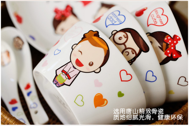 Dear a creative Korean ipads porcelain ceramic bowl rice bowl porringer cartoon family suits for