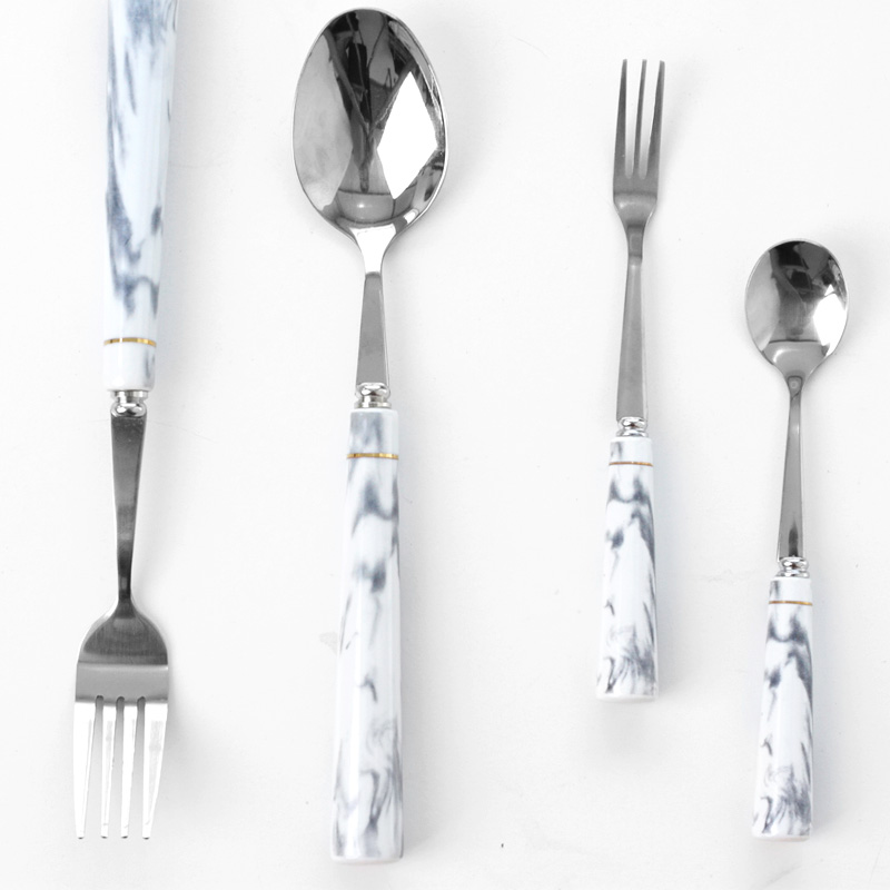 Marble texture stainless steel knife and fork spoon, western fork spoon, fruit fork coffee spoon, ceramic handle spoons