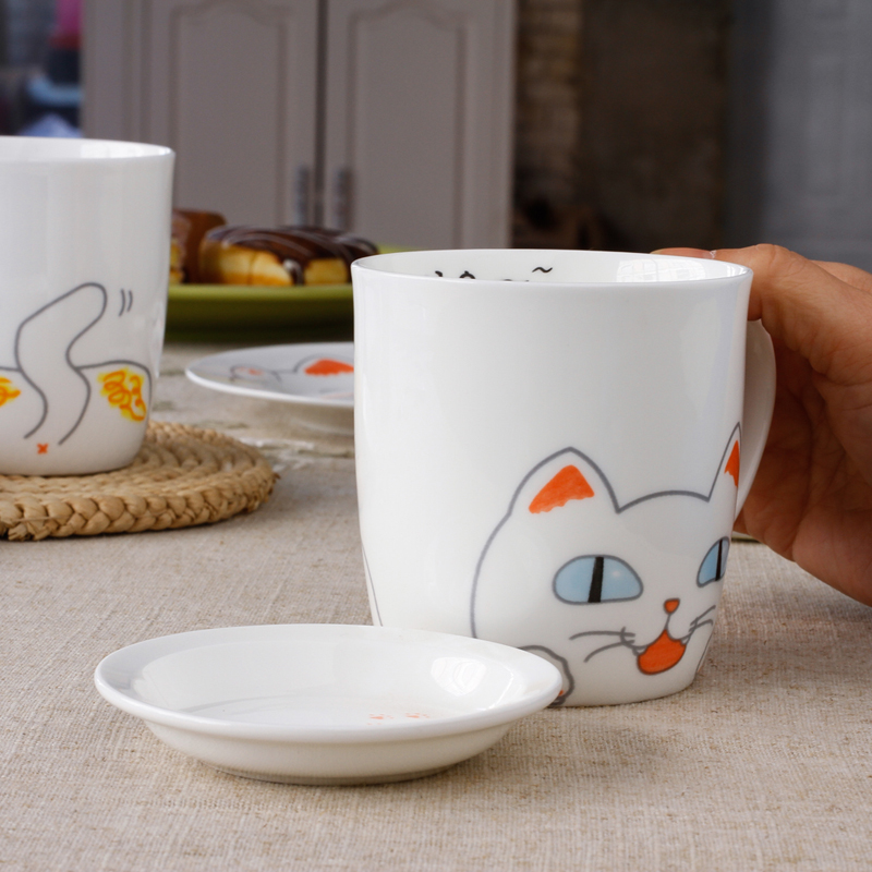 Cartoon cat glass mugs with cover ceramic household glass coffee cup milk express Cartoon creative ipads porcelain cup