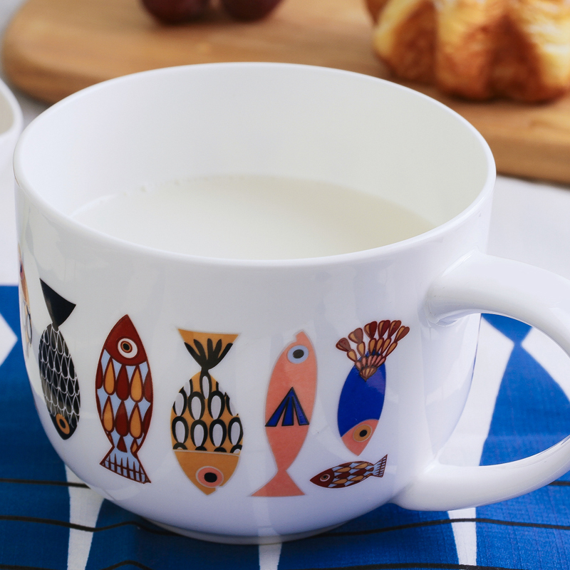 Denmark, blue fish large ipads porcelain cup oats large keller of milk cup creative breakfast cup ceramic cup