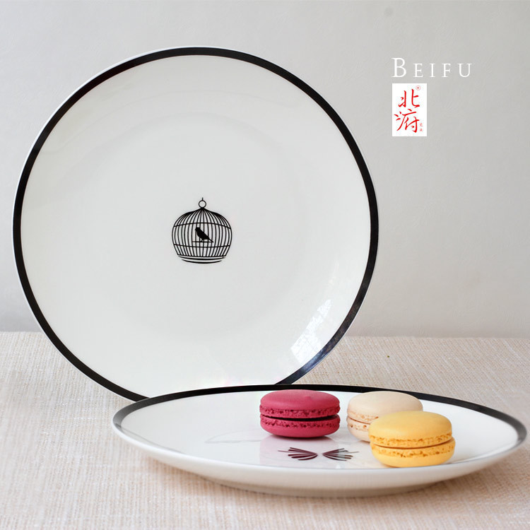 Classic black 8 inches black border on CD dinner plate flat ipads porcelain ceramic plate cold plate