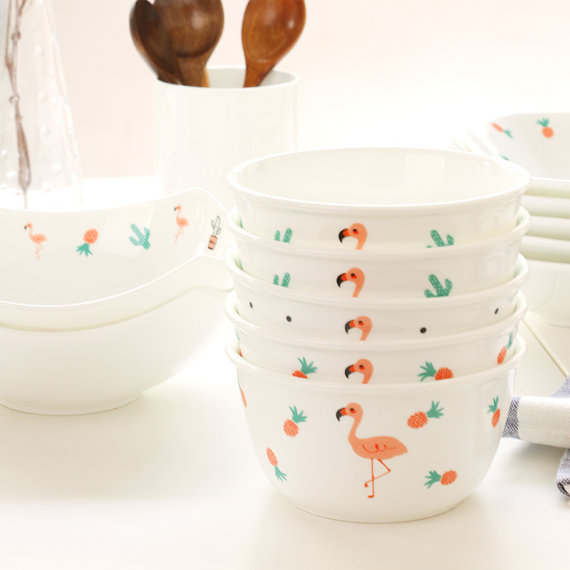 Flamingos creative Japanese rice bowls ipads porcelain tableware household small bowl of soup bowl fruit salad bowl dessert ceramic bowl