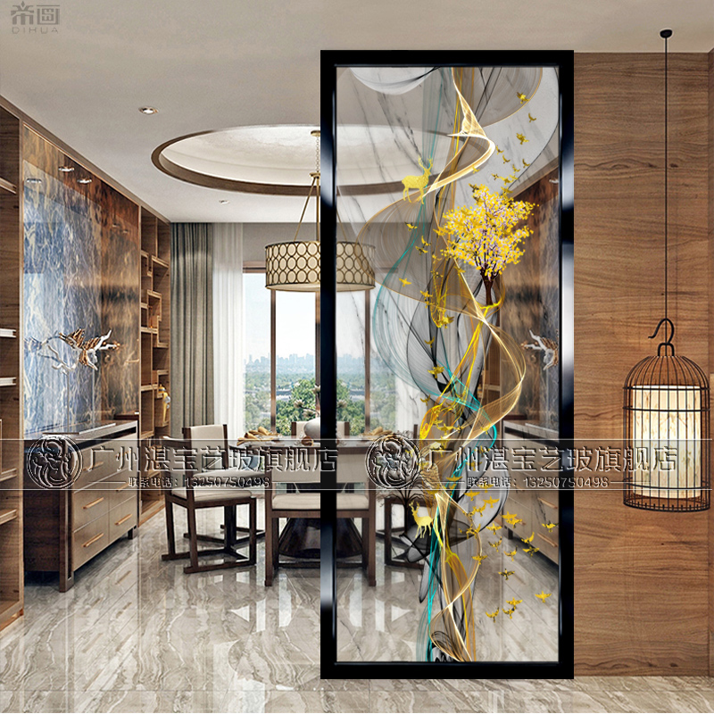 Art laminated glass screen partition porch background abstract European American moose landscape painting fortune tree transparent