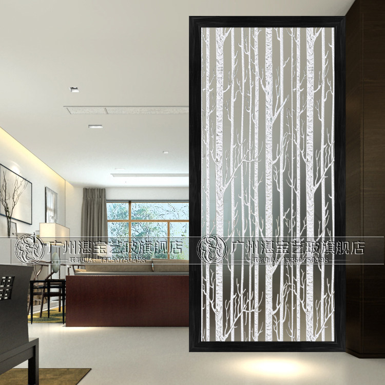Art glass partition screen aisle background wall porch craft living room carved ceiling abstract tempered simple tree