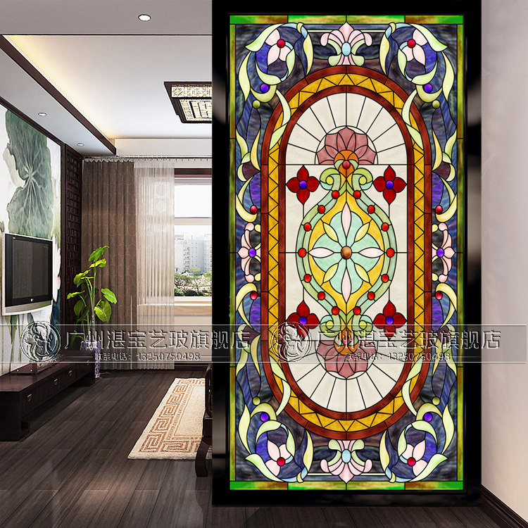 Art glass European pattern masonry screen partition background wall abstract living room chapel glass gold tea mirror modified