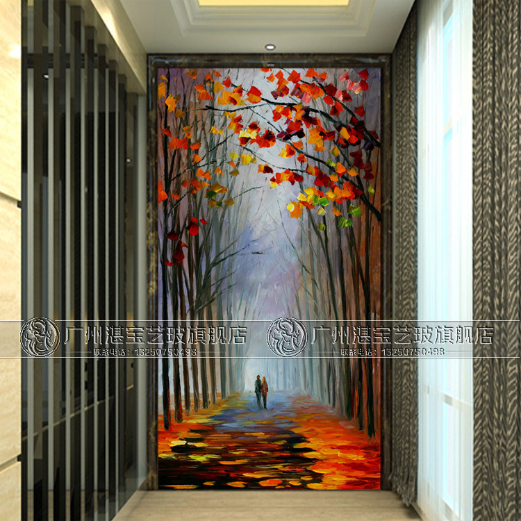 Art Glass Genguan Aisle Screen Living Room Modern TV Background Wall Brief Abstract Gold Tea Mirror Forest Characters