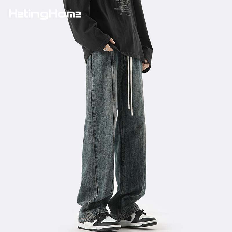 Hetinghome Can'T Figure It Out! Spring Trendy Brand Couple's Lace-Up Straight-Leg Jeans, Loose Fit, Men's Retro American Style