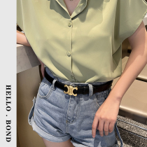 Arc de Triomphe high-grade belt womens brown leather top layer cowhide all-match decorative black belt womens trendy jeans belt