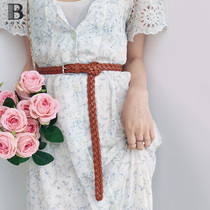 Thin belt womens decorative genuine leather top layer cowhide with one-piece skirt woven belt womens simple and versatile fashion skirt belt