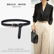 Belt womens perforation-free genuine leather top layer calfskin simple all-match ins style belt womens thin hollow decorative belt