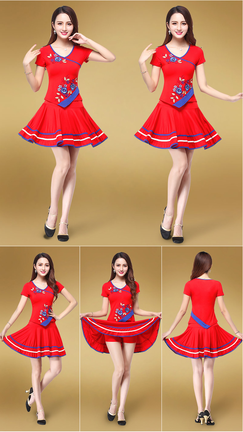 Đầm dự tiệc vuông 2018 mới diện modal hè ngắn tay ngắn tay Yang Liping dance dance quần nữ mùa thu - Khiêu vũ / Thể dục nhịp điệu / Thể dục dụng cụ trang phục khiêu vũ thể thao
