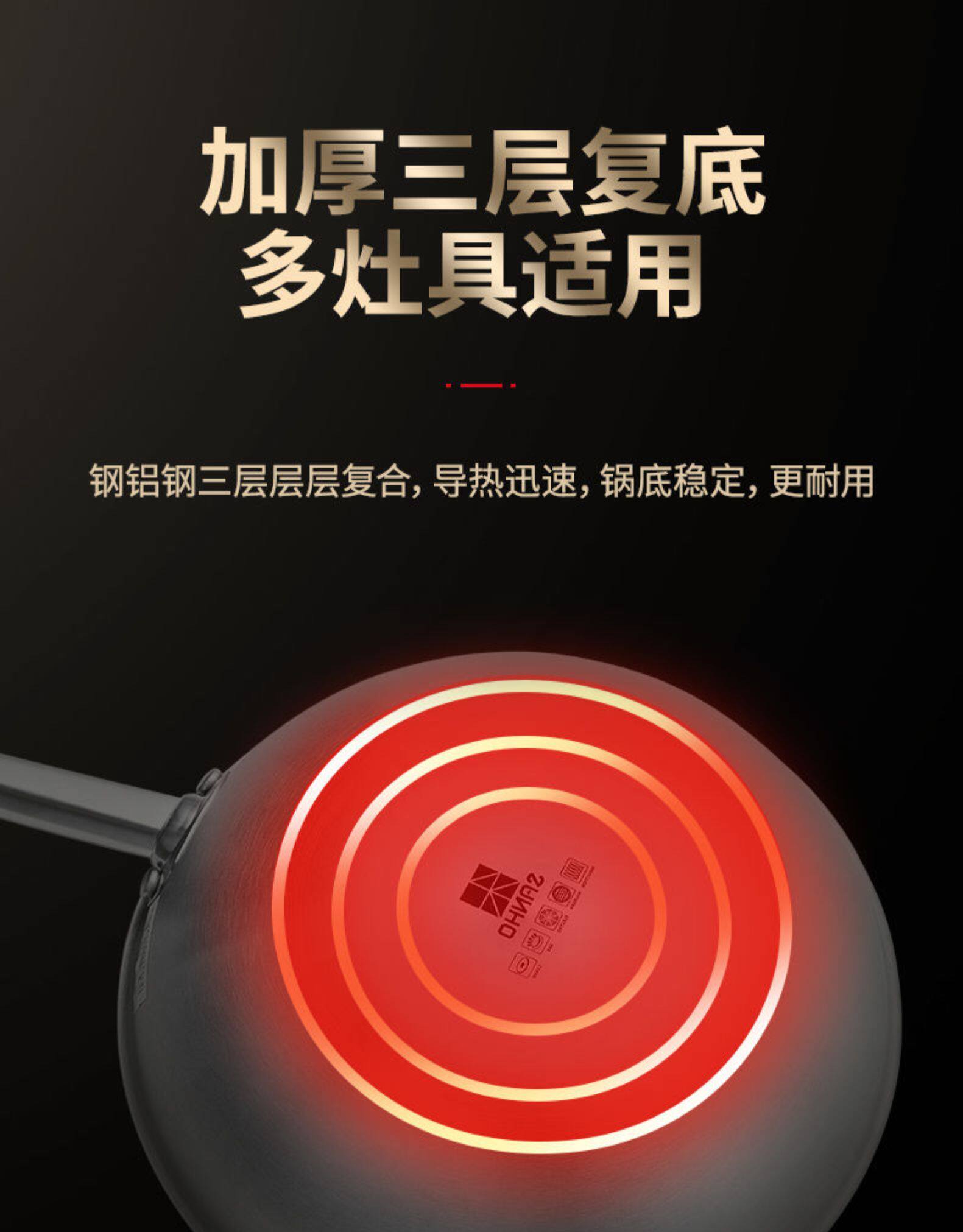 《中餐厅》同款 三禾 304不锈钢 蜂窝无涂层炒锅 30cm 图8