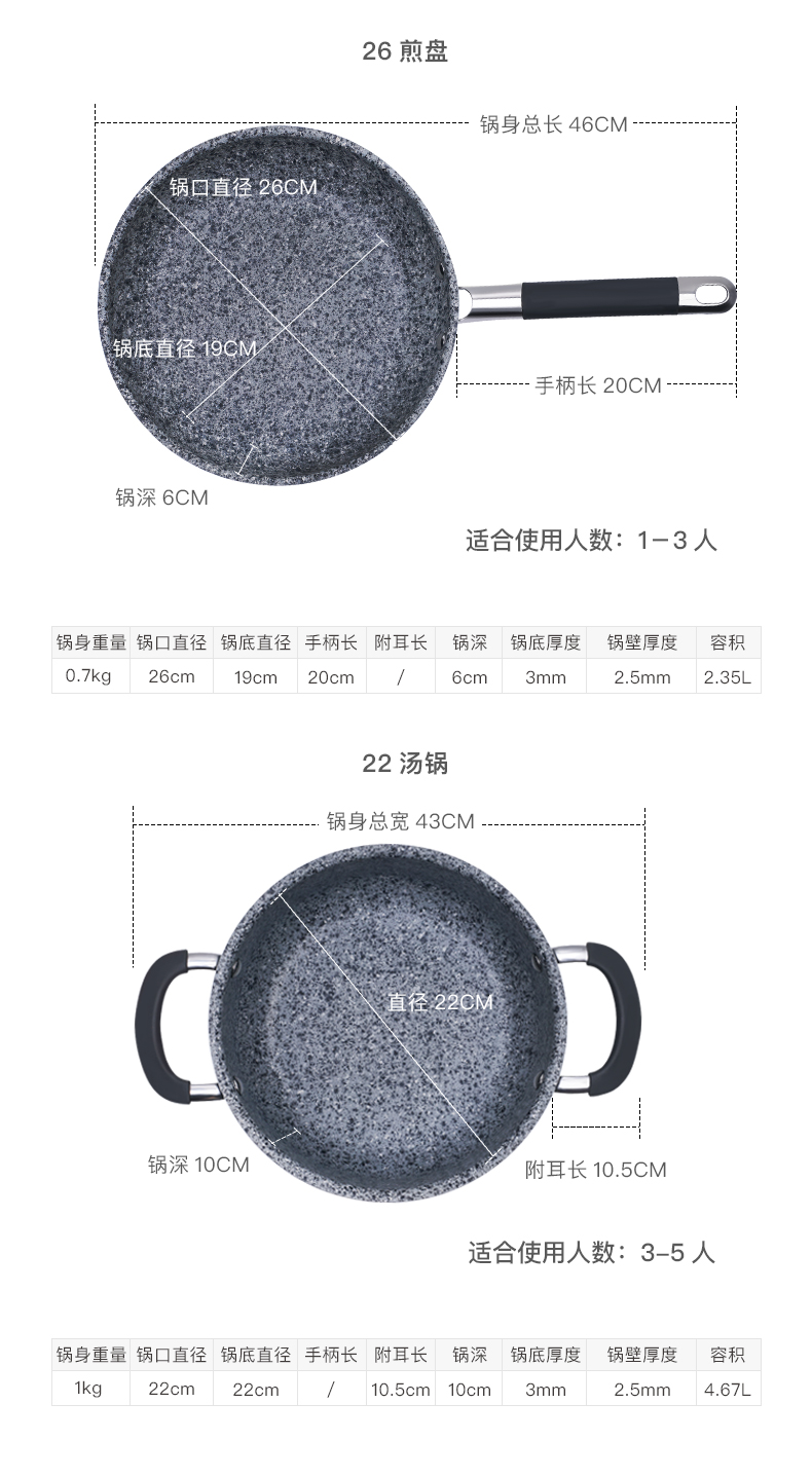 《中餐厅》同款 三禾 麦饭石锅具套装 煎锅+炒锅+汤锅 图5