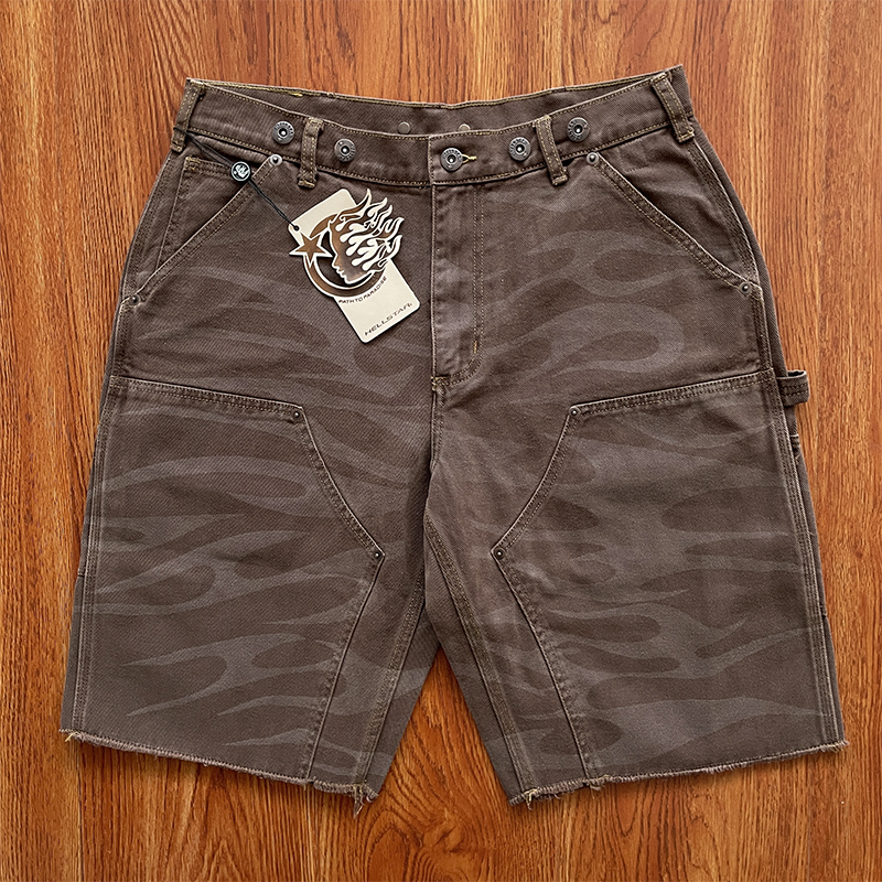 Hellstar Studios Denim Shorts Heavy-Duty Washed Camouflage Denim Casual Shorts