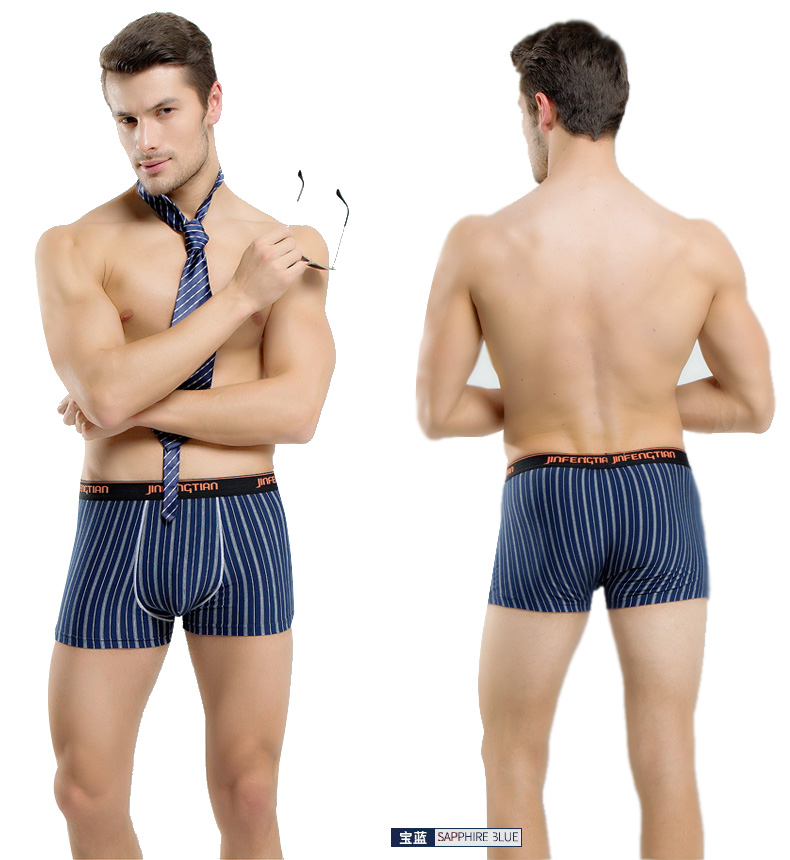 Quần lót nam Boxer Cotton Trẻ trung mùa thu và mùa đông Sọc cá tính Mid-tăng Loose Loose Boxer 2 quan xi nam