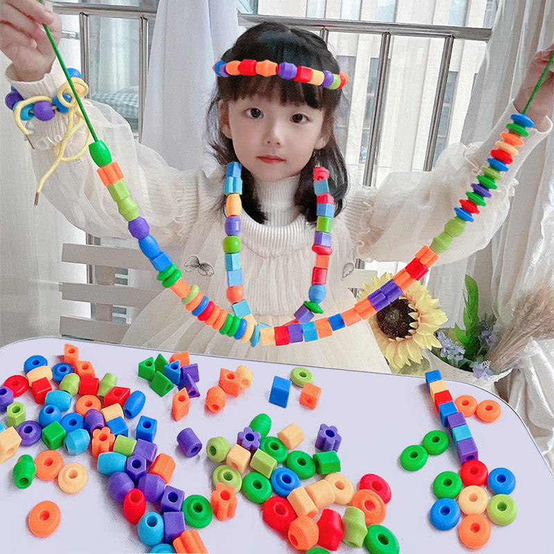 Kindergarten Early Lessons Wisdom Large String Beads Children Toys Threading Beads Through Pearl Fine Action Training Teaching Aids Building Blocks-Taobao