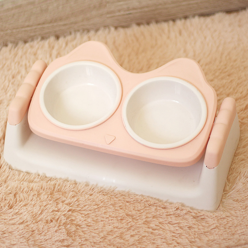 Cat Bowl double bowl Eating Basin Young Cat Pitched Kitty Cat Food Basin Protect Cervical water Rice Bowls Plus Fiat Cat Special Flat Face