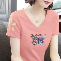 Hollow T-shirt Ladies Short Sleeve 2022 New Summer Half Sleeve Loose Korean Top Mom Cotton Body Shirt