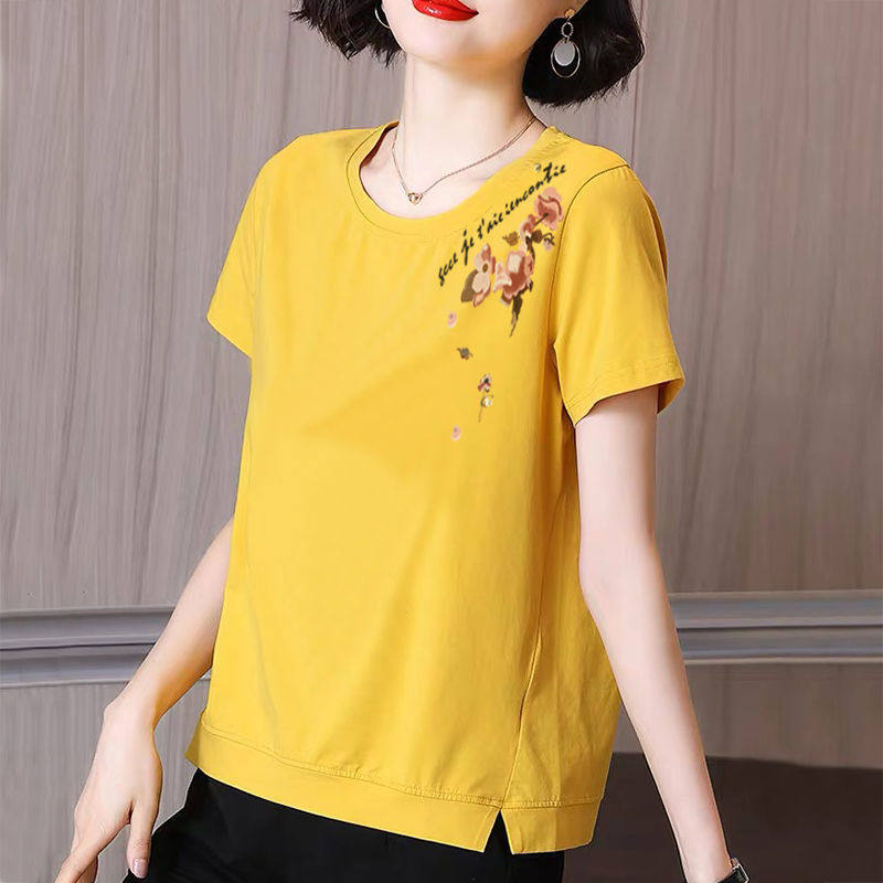Short-sleeved t-shirt women's 2022 new summer dress cotton loose large size T-shirt middle-aged mother Western style half-sleeve top
