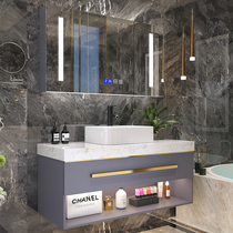 Modern and simple bathroom cabinet combination Nordic bathroom sink large stone hand washing sink basin cabinet combination