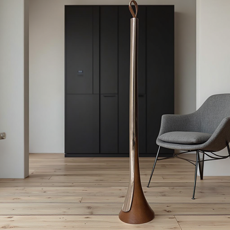 モダンで軽い高級鏡面仕上げのステンレススチール製自立型靴べら玄関ホール用ロングハンドル靴べら