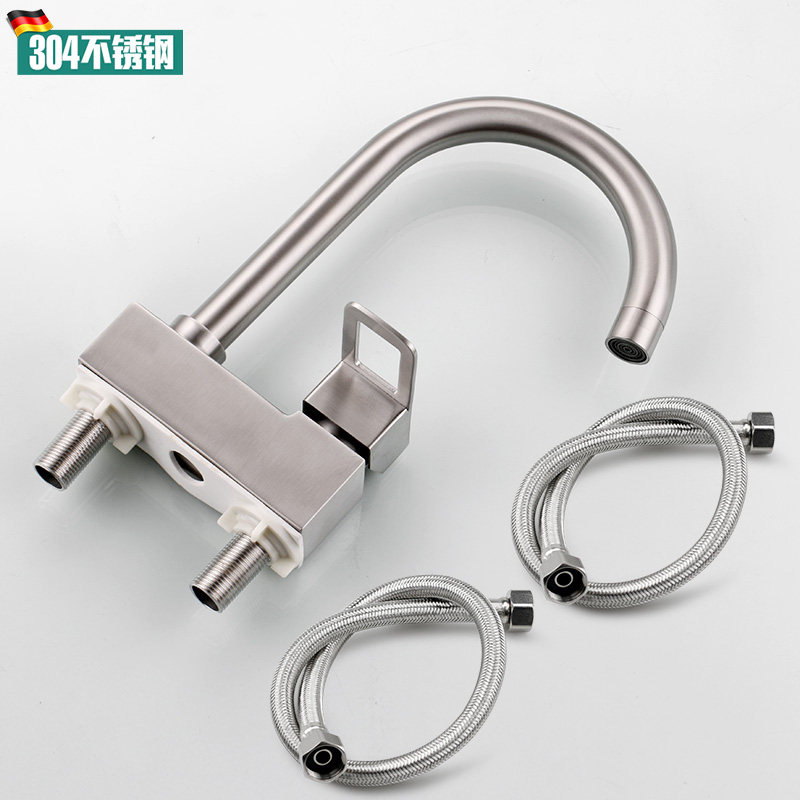 sus304 stainless steel face basin tap hot and cold single handle double-hole washbasin bathroom cabinet with three holes two-link