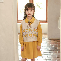 Brand girl dress vest two-piece Spring and Autumn new foreign style childrens clothing Korean fashion female big child suit