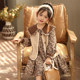 Girls' lamb wool coat dress suit 2022 autumn and winter models big children's wool vest long-sleeved floral two-piece set