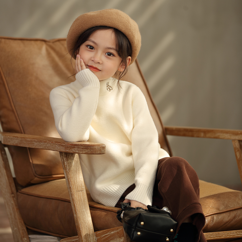 Girl 2023 Autumn Winter New Crystal Yarn High Collar Sweater Collar Fur Coat Cute Integrated Suede Flannel-Taobao