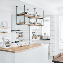 Iron solid wood hanger rack bar restaurant hanging one-word partition rack restaurant bar hanging rack