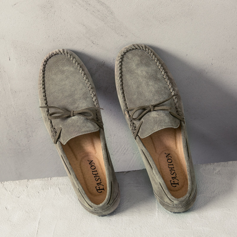 2022 Summer Genuine Leather Breathable Bean Bean Shoes Man Sloth Shoes One Foot foot Foot Soft Bottom Casual Leather Shoes Men's Shoe Boomer Shoes