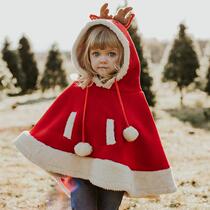 Small Deer Christmas Elf Shake Grain Suede Cashmere Double Autumn Winter Cloak Cloister Cloister Parent-child Prop Clothing