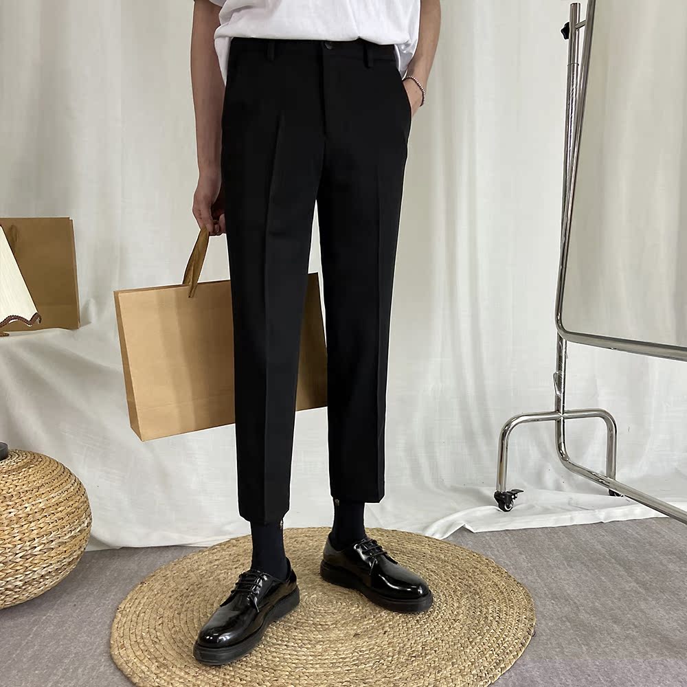 European Station Summer New Fashion Western pants men's body 90% minimalist pure color casual narrow footed pants Eurostock