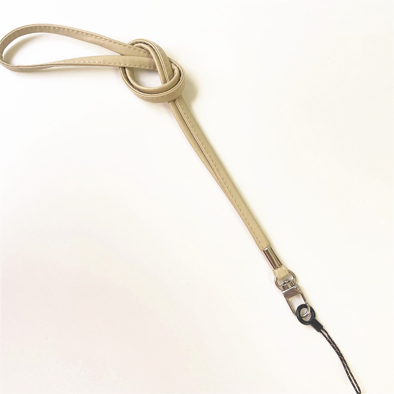 Lightweight and Soft Faux Lambskin Leather Long Single-Sided Stitched Fine-Grained Leather Phone Key Card Lanyard Chain