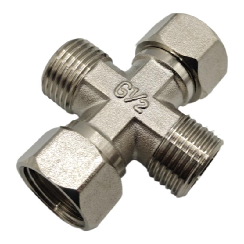Water pipe joint accessories 4 points 6 points full copper thickened inner and outer silk four-way DN15 20 cross copper joints