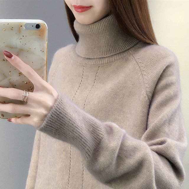 High-necked sweater women's thickened pullover long-sleeved bottoming shirt 2023 new autumn and winter foreign style knitted sweater women's loose