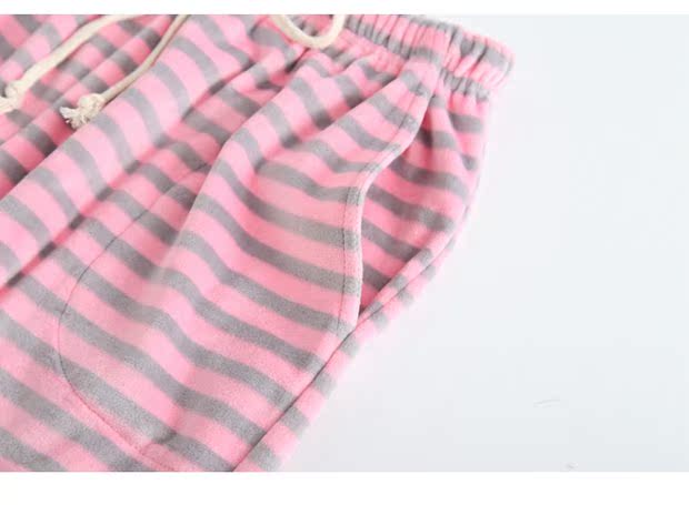 Bộ đồ ngủ nhung mới cho nữ mùa thu và mùa đông ấm áp cộng với quần nhung flannel sọc rộng quần dày nhà quần thun nam