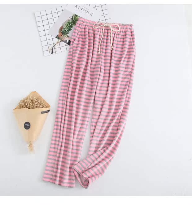 Bộ đồ ngủ nhung mới cho nữ mùa thu và mùa đông ấm áp cộng với quần nhung flannel sọc rộng quần dày nhà quần thun nam