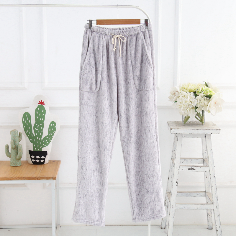 Mùa đông đồ ngủ flannel dày nữ nước nhung nhung san hô quần lỏng nhà XL có thể mặc bên ngoài quần lửng nam