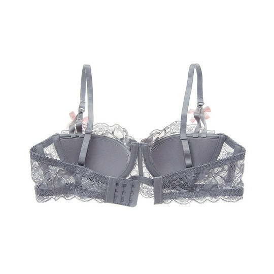 New lace half cup bra European and American transparent sexy push up small bra women's red underwear set thin section