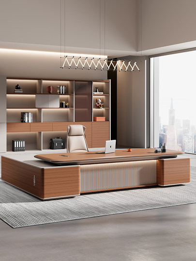 老板办公桌轻奢高级感经理桌椅组合简约吸塑工艺总裁室大班台家具