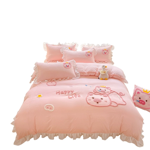 Брендовый хлопковый комплект, полотенце, милый пододеяльник, простыня, 4 предмета, 3 предмета
